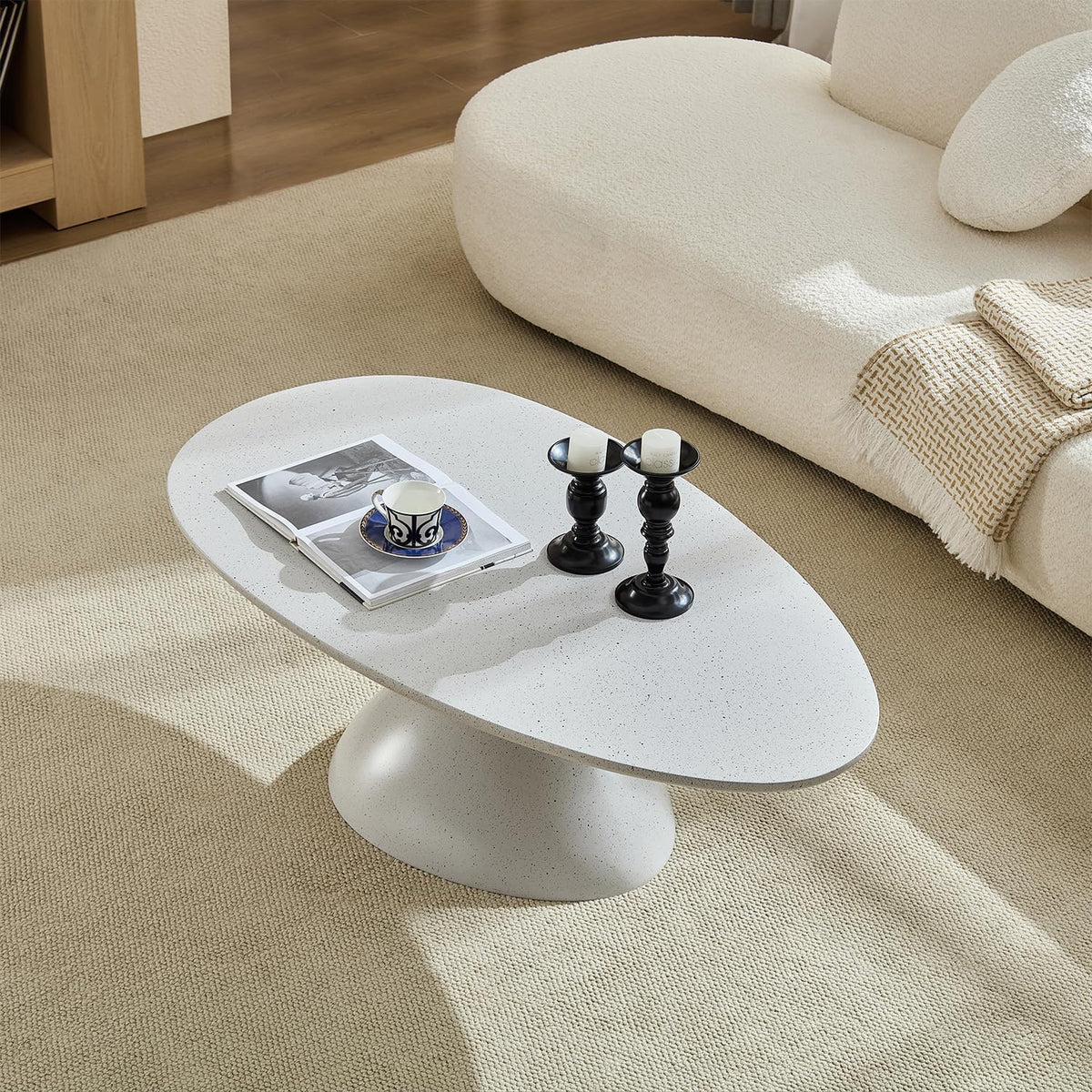 47.24' Mid-Century Modern Oval Coffee Table,Durable Fiberglass Center Table Accent Tea Table for Living Room,Apartment,Small Space,Easy Assembly (Gray)