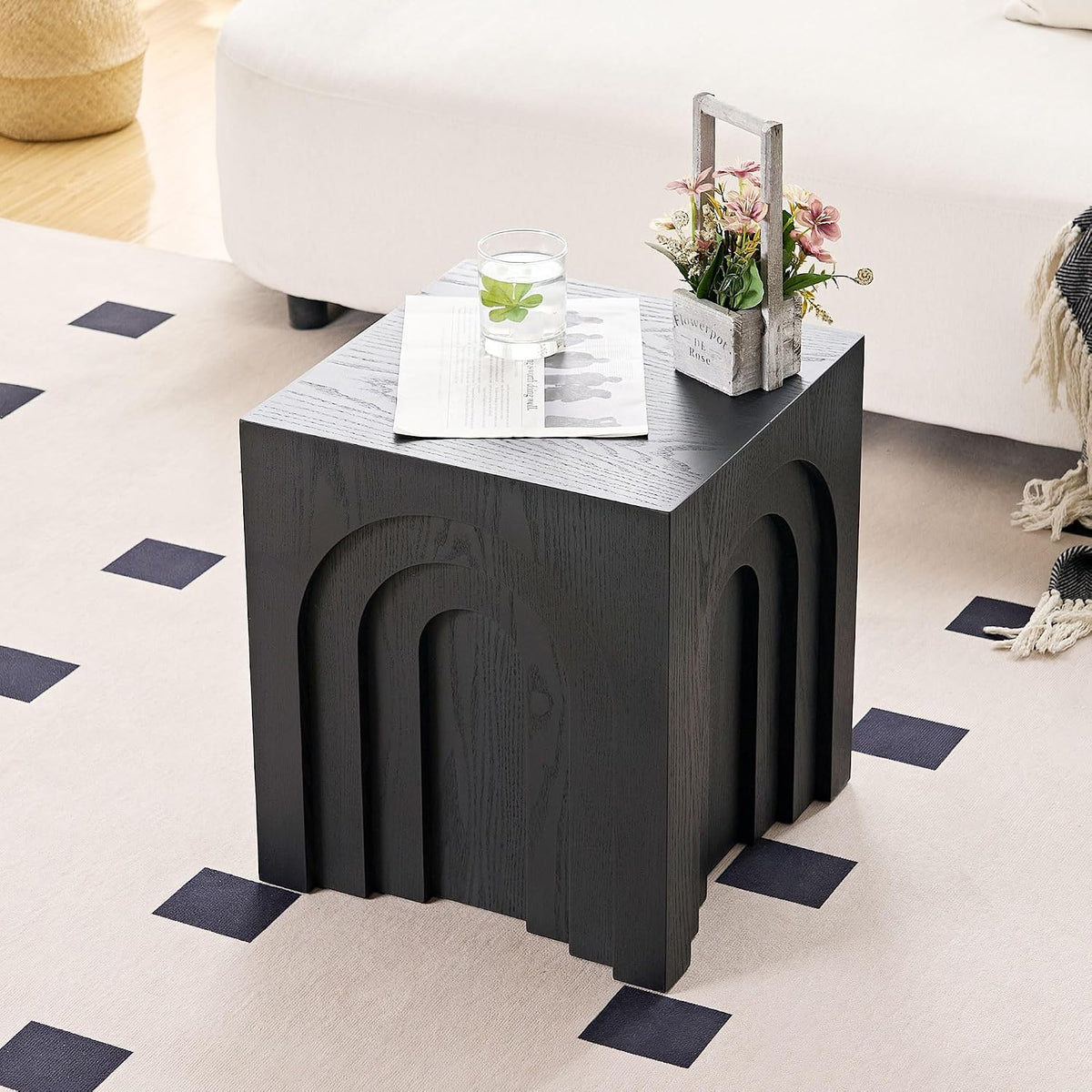 15.74'' Square Coffee Table for Living Room, Minimalist Coffee Table Modern Coffee Table, Tea Table Side Table End Table Small Coffee Table Accent Table Bedside Table for Apartment Office,Black