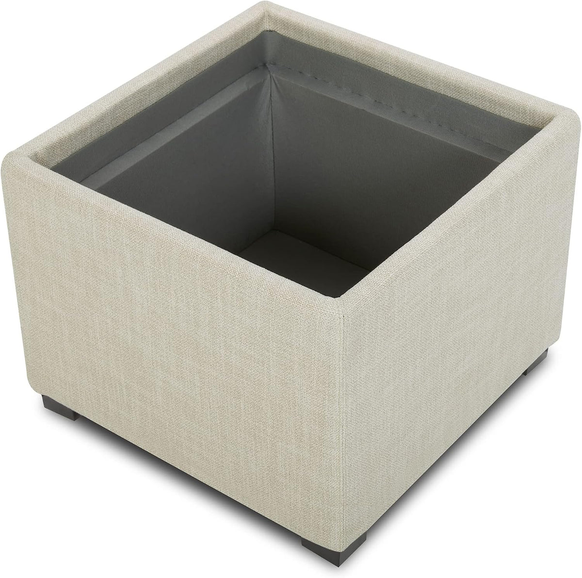 CHITA Storage Ottoman Cube with Tray Lid, Set of 2, Small Footstool with Storage, Square End Table for Living Room and Bedroom, Fabric in Linen