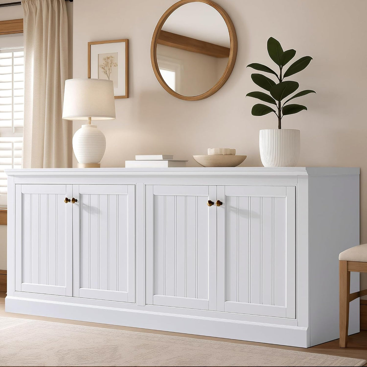 AMERLIFE 72' Farmhouse Sideboard Buffet Cabinet with Barn Doors, Storage Console Table with Adjustable Shelves, Coffee Bar/TV Stand for Living Room, Kitchen, Entryway, White