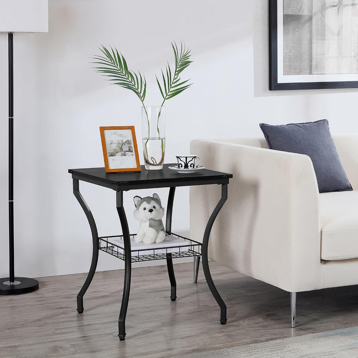 VECELO 3 Pieces Living Room Table Sets, Coffee and End Tables with Open Storage Shelves for Apartment, Home Office, Small Space, Easy Assembly, Black