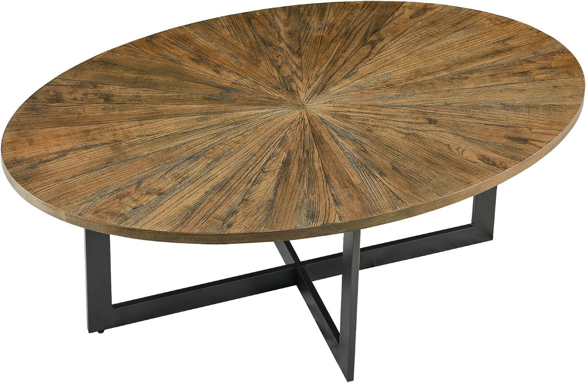 Oval Coffee Tables for Living Room, Solid Wood Coffee Tables and Metal Legs, Mid Century Modern Coffee Table, Designed Home Furniture, Center Large Coffee Table, Brown Tea