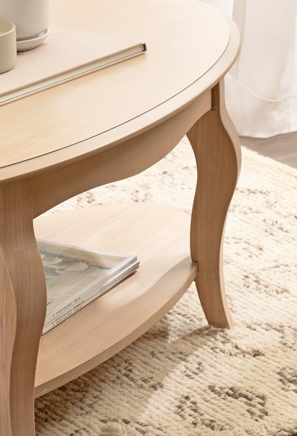 Kate and Laurel Sutherlin Vintage Tiered Oval Coffee Table, 42 x 22 x 19, Light Natural, Traditional Two-Tier Oval Living Room Table with Storage for Use as Useful Home Decor Option