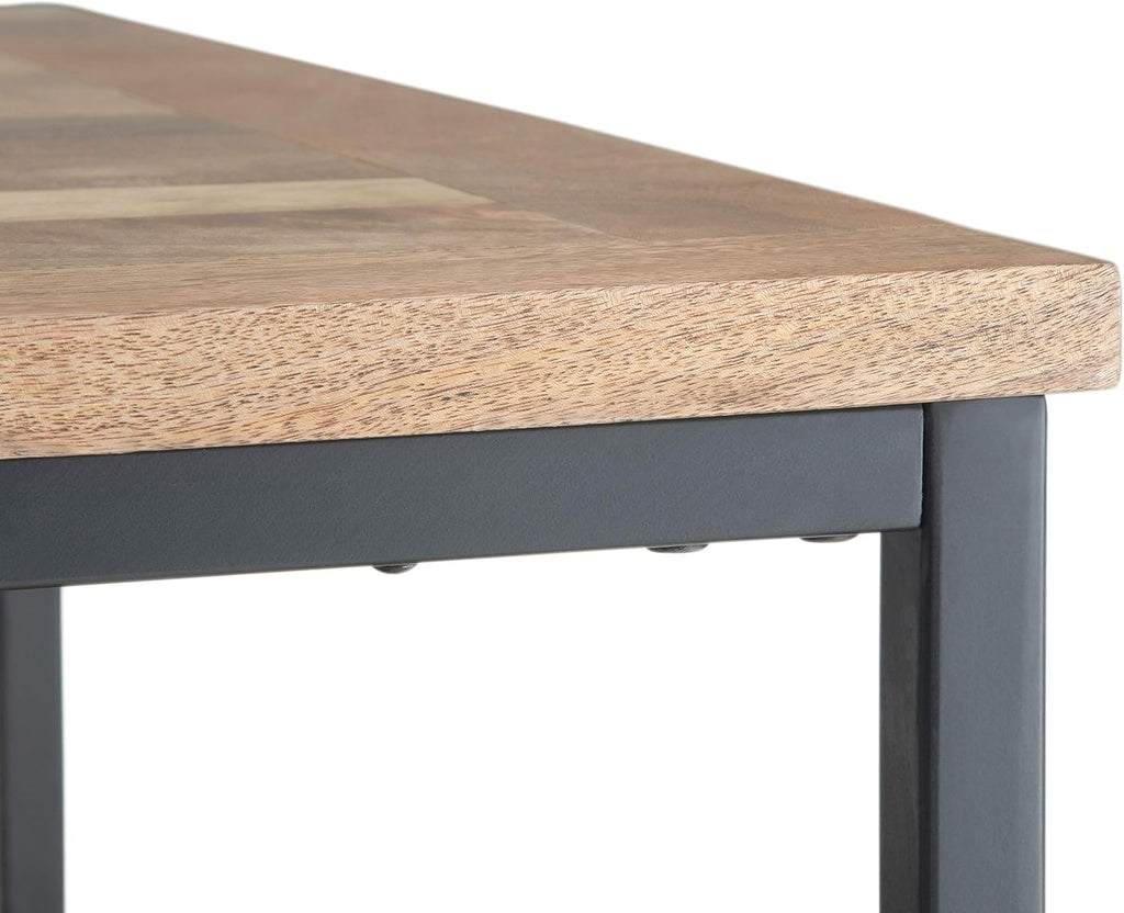 SIMPLIHOME Skyler Square Coffee Table - 34 inch Wide Solid Mango Wood and Metal Living Room Table in Natural, Industrial Center Table for Family Room or Lounge with Open Shelf and Black Frame