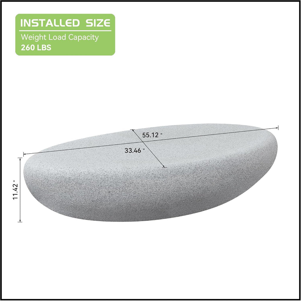 Modern Coffee Tables for Living Room 55.12'' Coffee Table Mid Century Center Large Unique Minimalist Accent Luxury Stone Low Tea Farmhouse Fiberglass No Need Assembly Rock Grey