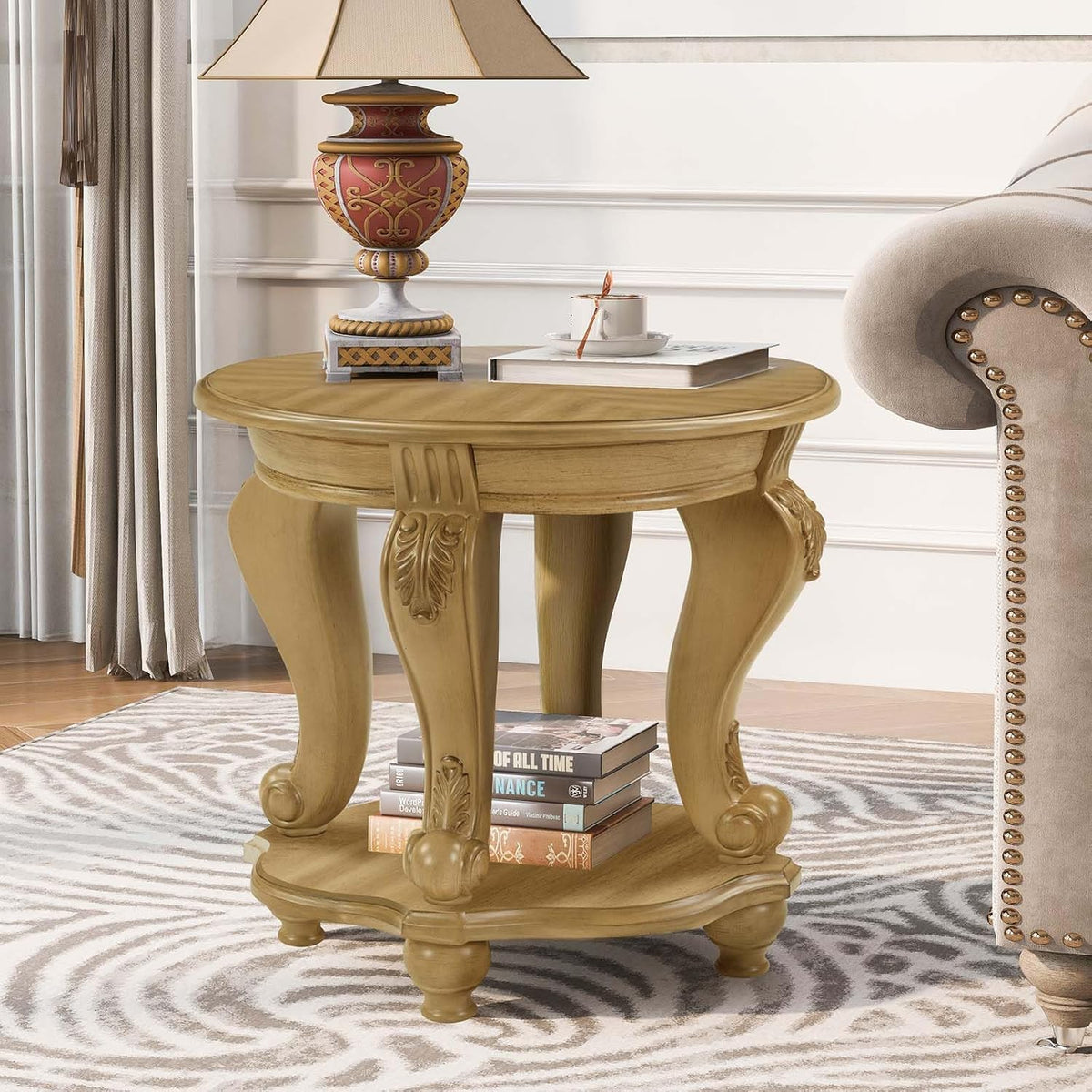 Solid Wood Coffee Table Set for Living Room, Coffee Table & 2 End Side Table 3-Piece Set with Open Storage for Office Apartment Natural