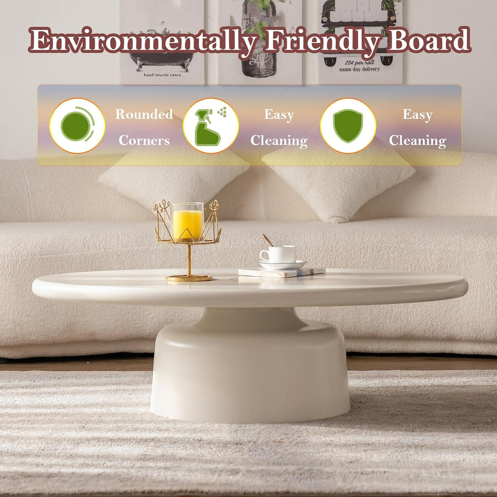45.67' Cream Style Coffee Table with Stable Fiberglass Table Legs, Oval E1 Density Board Tabletop - Smooth Fininsh, for Small Space (Oval 45.67in)