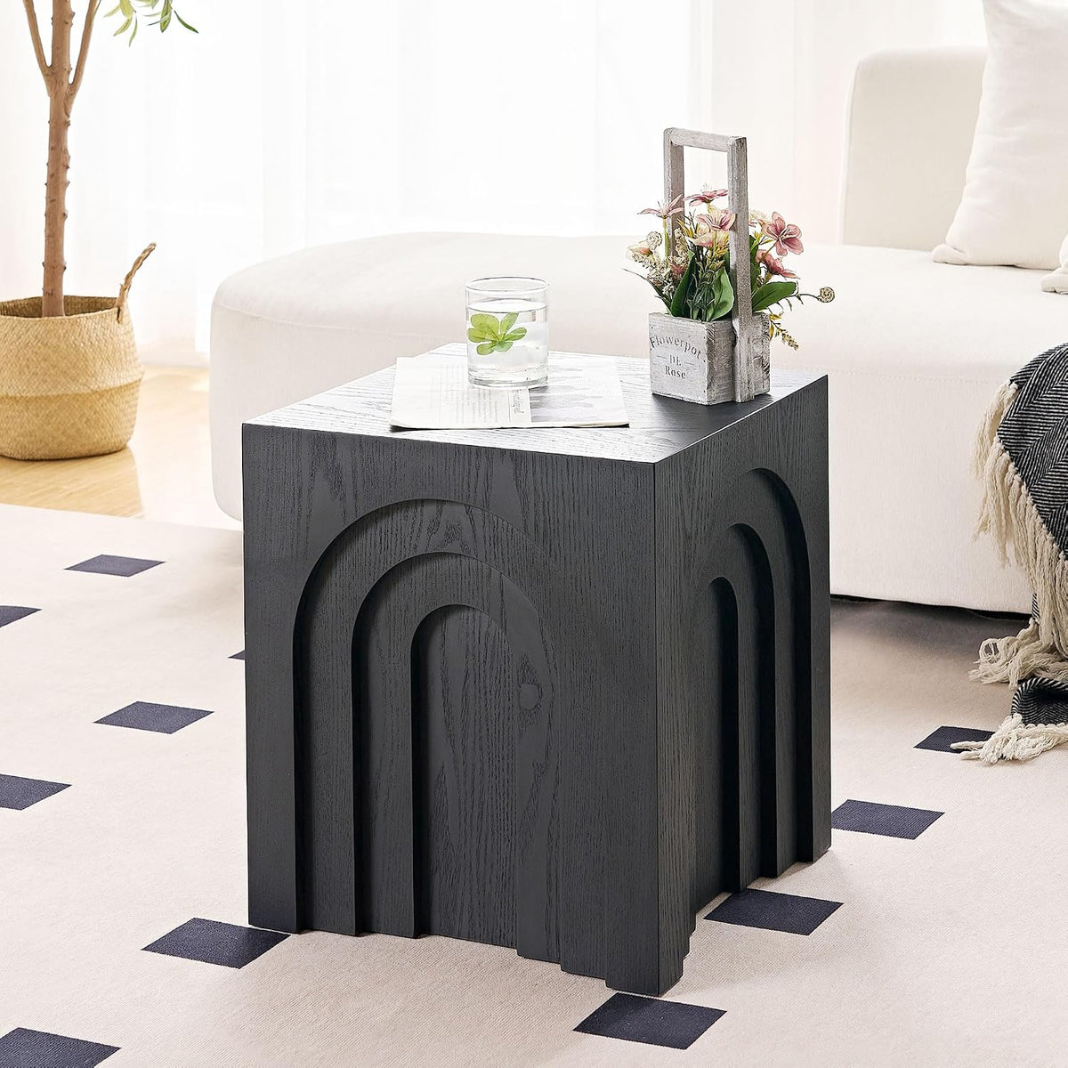 15.74'' Square Coffee Table for Living Room, Minimalist Coffee Table Modern Coffee Table, Tea Table Side Table End Table Small Coffee Table Accent Table Bedside Table for Apartment Office,Black