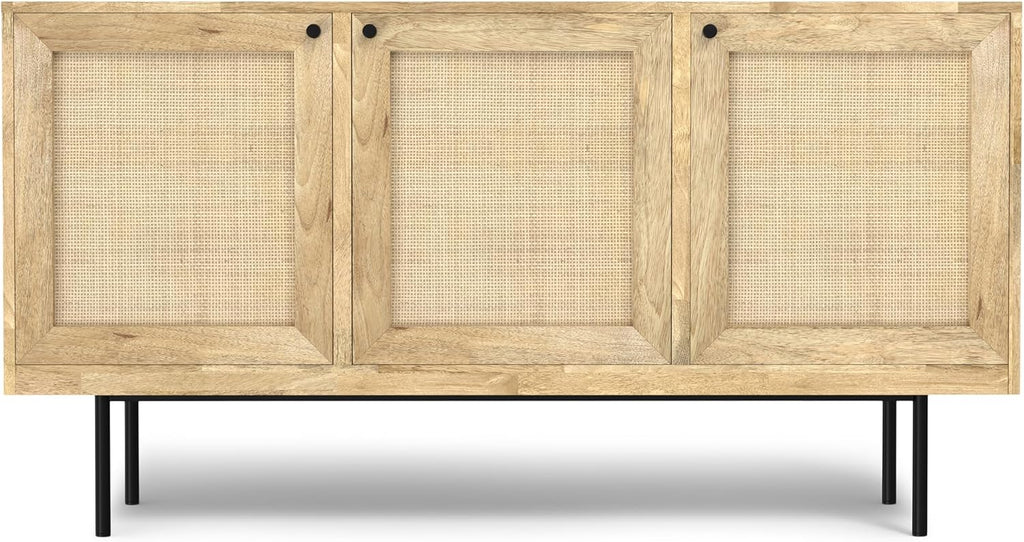 SIMPLIHOME Reeves 57 inch x 18 inch Rectangle Contemporary Modern Sideboard Buffet in Natural for The Dining Room and Kitchen