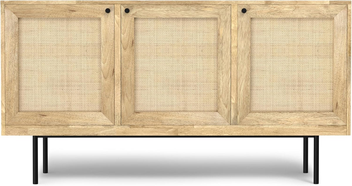 SIMPLIHOME Reeves 57 inch x 18 inch Rectangle Contemporary Modern Sideboard Buffet in Natural for The Dining Room and Kitchen