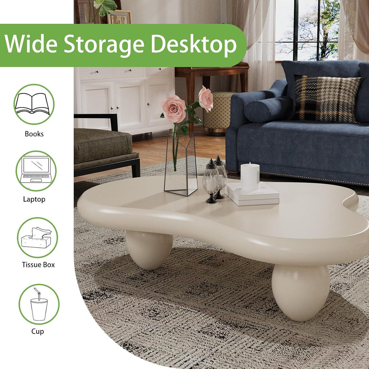 Cloud Coffee Table, Cute Irregular Coffee/Tea Table with Large Tabletop, Accent Cocktail Table, Cloud Shape Modern Coffee Table for Living Room, Office, Home Dec (C White 41.33 inch)