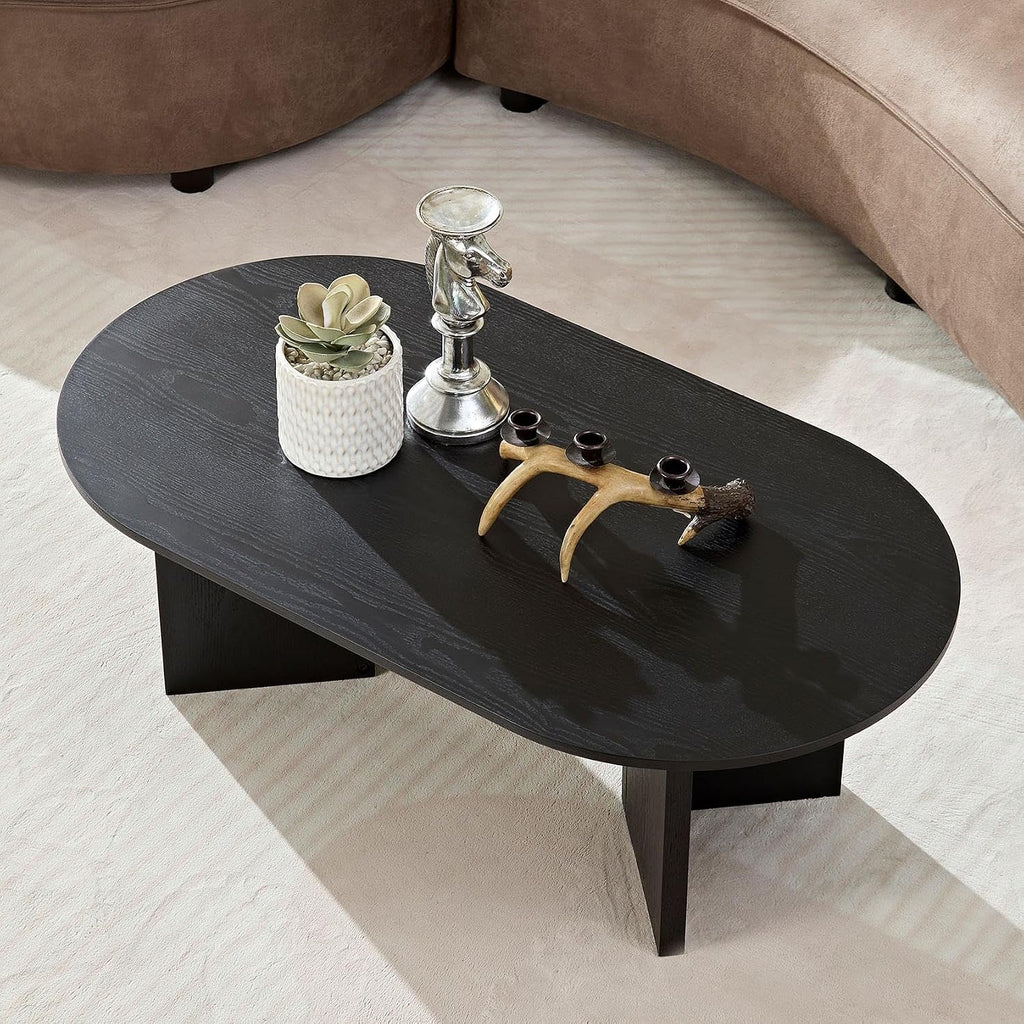 KEVINSPACE W39.37 Oval Coffee Table for Living Room Home ModernCoffeeTable with Design CoffeeTable Legs Wood Accent Center Table Mid Century Minimalist Tea Table Cocktail Table Office Black