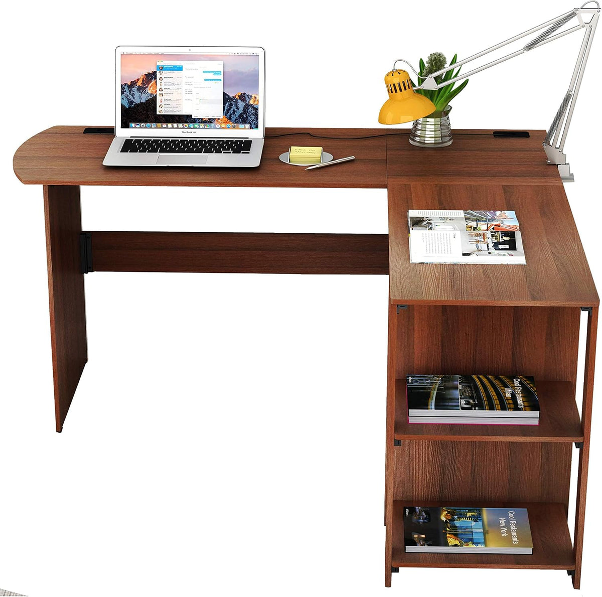SHW 51 x 51 Inches L-Shaped Home Office Wood Corner Desk wtih Storage, Walnut