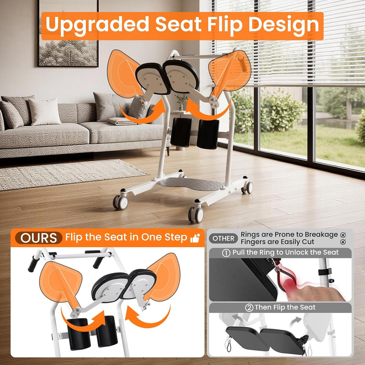 Sit to Stand Lift for Elderly, Patient Lift Chair Transport Unit with Wheels 220 Lbs Capacity, Standing Transfer Device for Home Care, Disability Aid Product for Adults