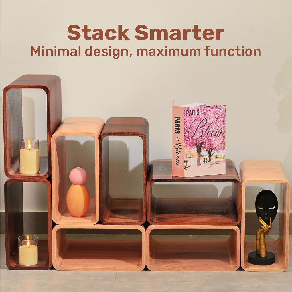 Wooden Cube Storage Bookcase Organizer, Bookshelf for Bedroom, Livingroom, Dormroom, Home Office, Studyroom, Home Decor and Contemporary Spaces (Red Oak | Pack of 2)