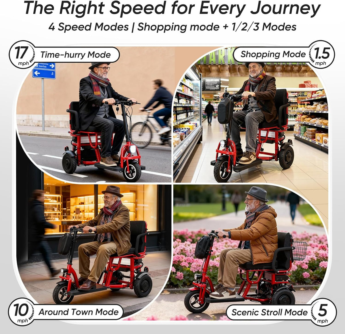 3 Wheel Mobility Scooter for Seniors Adults, 700W 48V10AH Lithium 300 lbs Electric Mobility Scooters Foldable, Travel Folding Scooters Lightweight, Collapsible Handicap Elderly Scooter