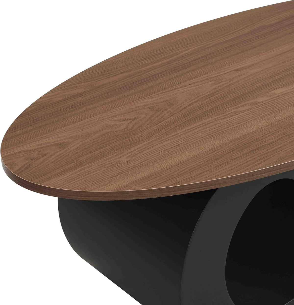 SSLine Luxury Nesting Coffee Table Set with Curved Base Modern Living Room Table Set of 2 Include Oval Coffee Table and End Table for Living Room Bedroom,Black Walnut