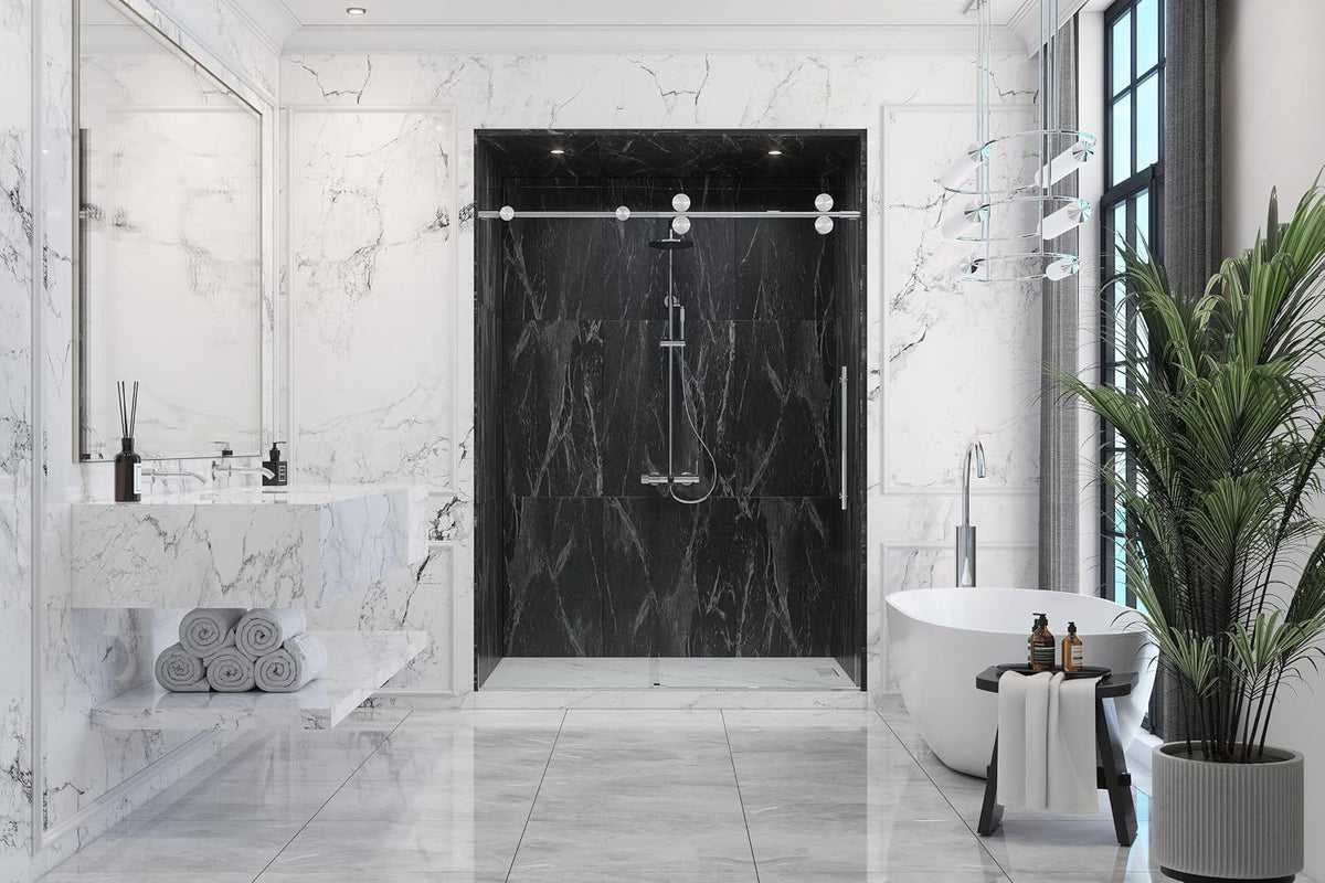 Montage 57.25-59' W x 78' H Euroglide Frameless Shower Door with 3/8' Clear Tempered Glass (Polished Stainless)