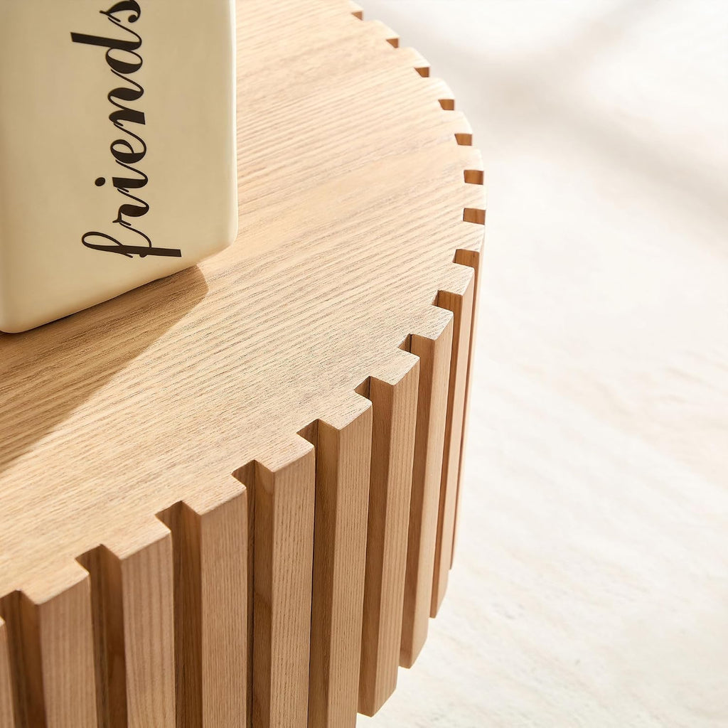 43.70Inch Modern Handcraft Drum Coffee Table Oval Coffee Table for Living RoomSmall Wooden Coffee Table with Sturdy Pedestal for Office ASH Color