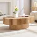 43.31' Natural Ash Oval Coffee Table for Living Room, Wood Drum Pedestal Table Farmhouse Boho Modern Nesting Round Center Table with Handcrafted for Small Space Apartment, Easy Assembly, Oak