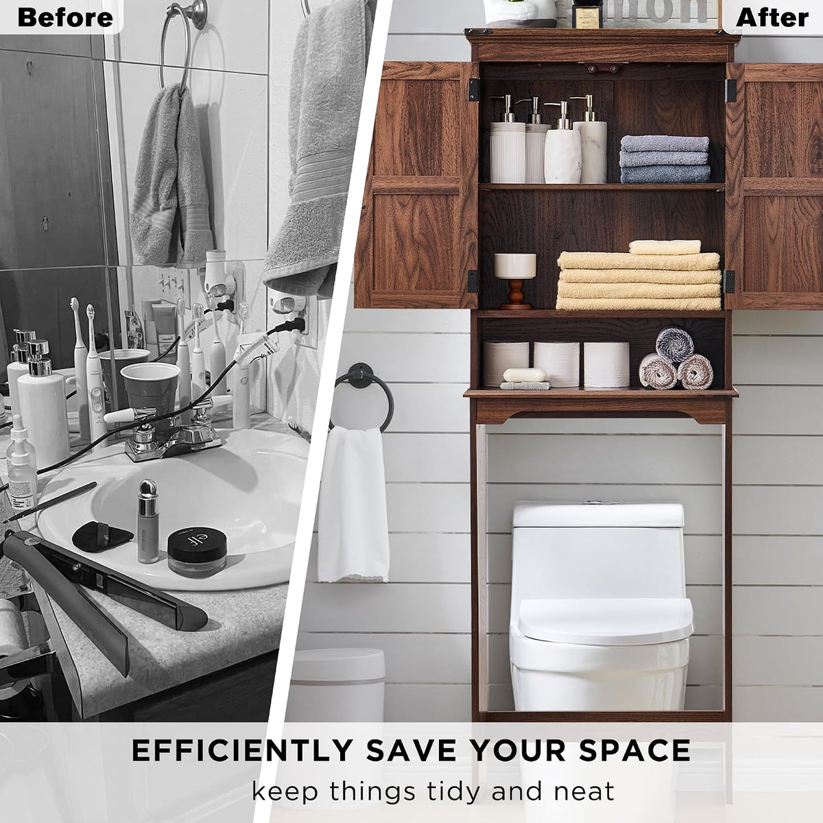 ACCOHOHO Over The Toilet Storage Cabinet, Farmhouse Bathroom Cabinet with Adjustable Shelf & Barn Door, 67' Tall Over The Toilet Shelf, Brown