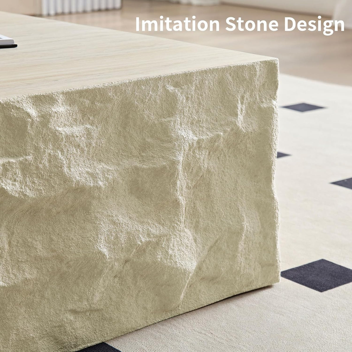 LKTART Square Coffee Tables for Living Room, Imitation Stone Fiberglass Center Table Modern Aesthetic Coffee Table for Office,Apartment,No Need Assembly