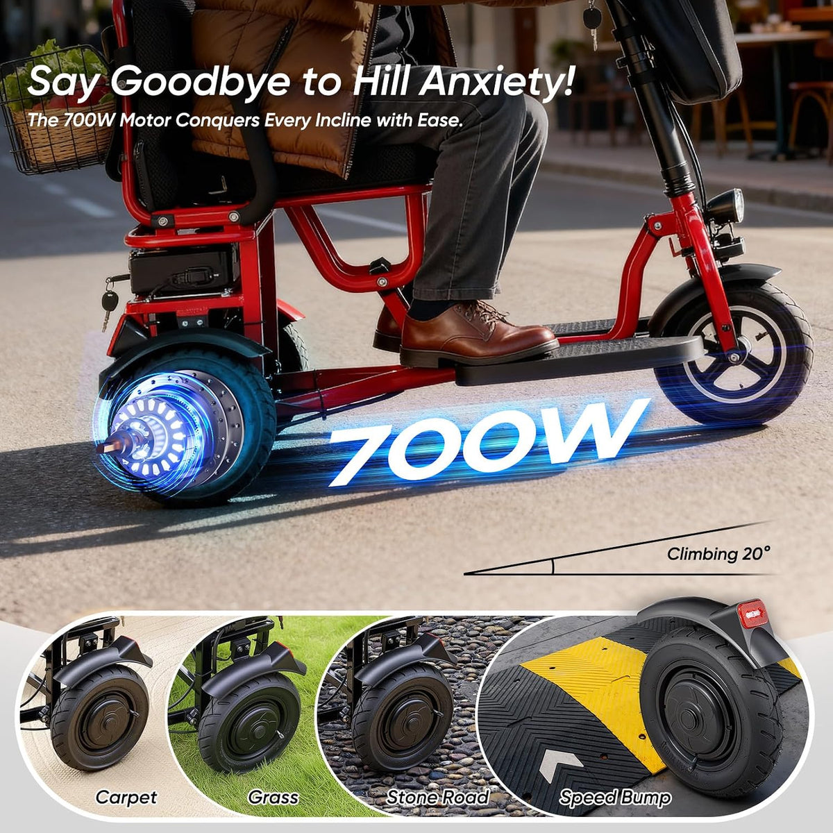 3 Wheel Mobility Scooter for Seniors Adults, 700W 48V10AH Lithium 300 lbs Electric Mobility Scooters Foldable, Travel Folding Scooters Lightweight, Collapsible Handicap Elderly Scooter