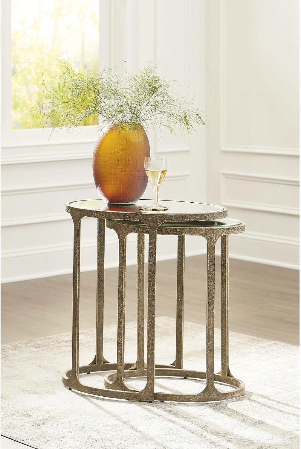 Signature Design by Ashley Irmaleigh Classic Nesting Accent Table Set with Mirrored Tabletops, Set of 2, Metallic