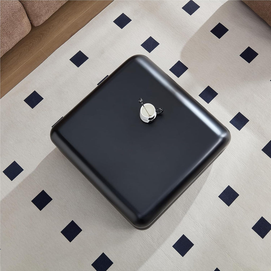 31.5' Modern Black Coffee Table, Stone Coffee Table, Square Minimalist Center Table, Contemporary Low Sofa Side Accent End Tea Table for Living Room Bedroom Apartment, No Assembly Required