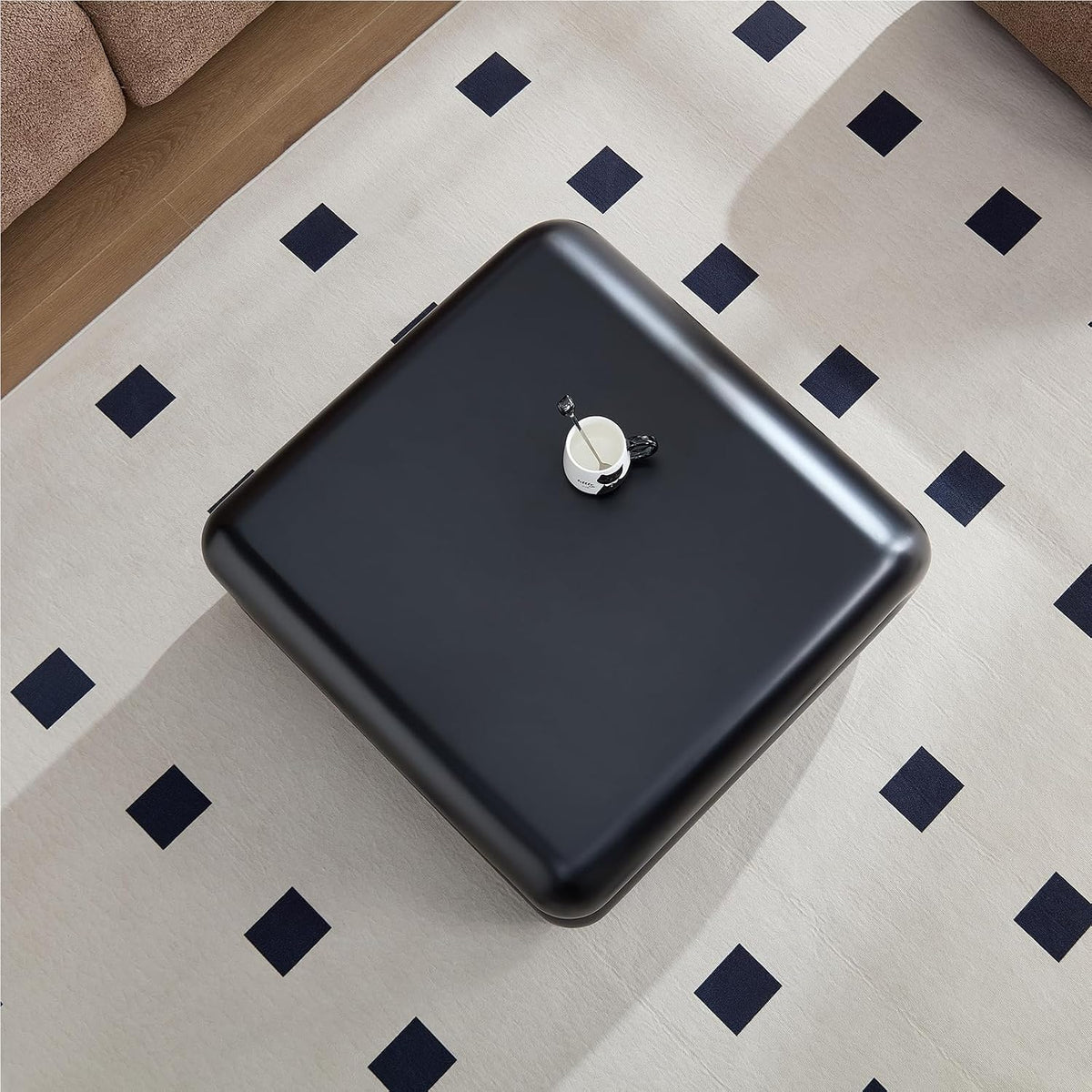 31.5' Modern Black Coffee Table, Stone Coffee Table, Square Minimalist Center Table, Contemporary Low Sofa Side Accent End Tea Table for Living Room Bedroom Apartment, No Assembly Required