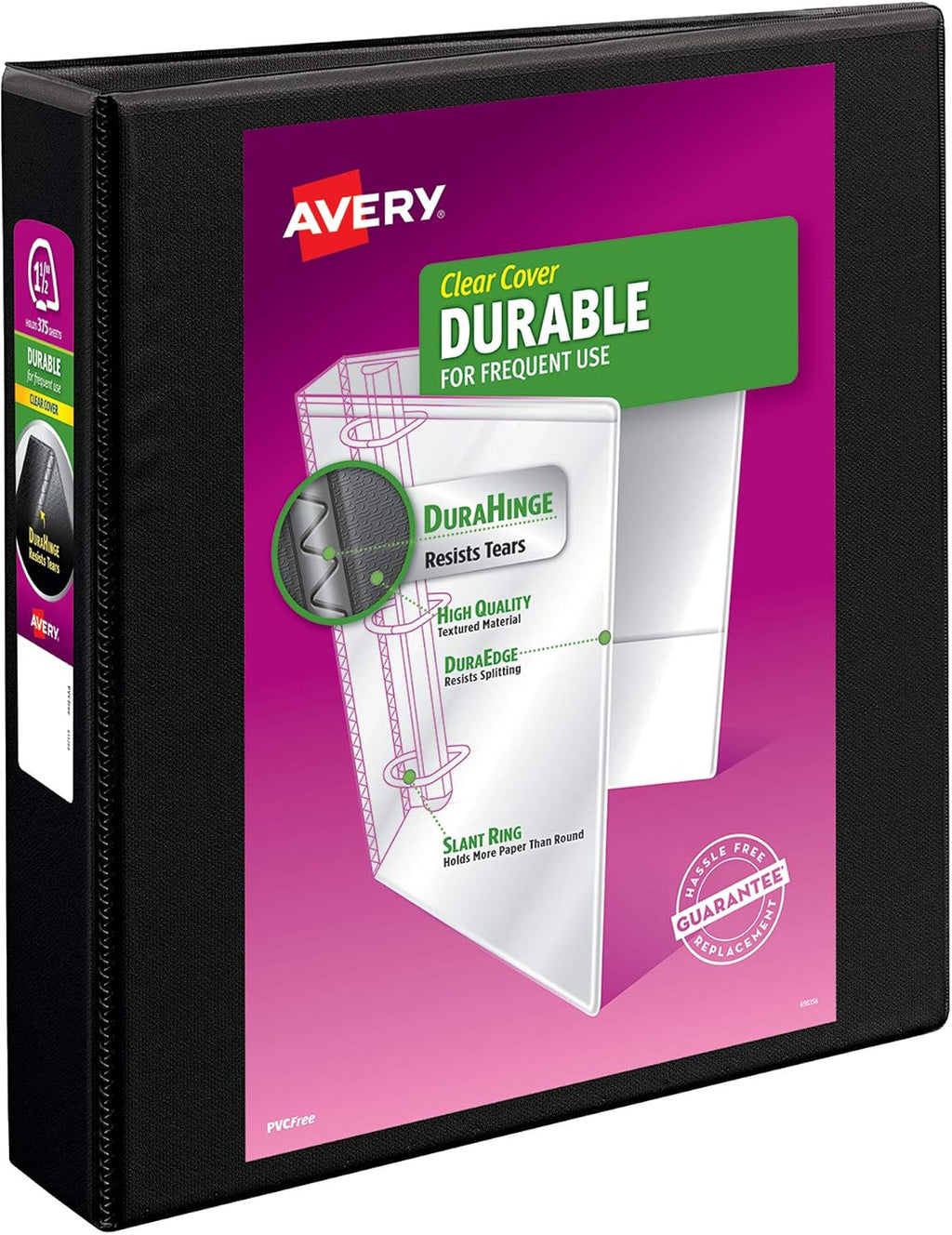 Avery(R) Durable View 3 Ring Binder, 1-1/2 Inch EZD Rings, 1 Black Binder (09400) (Pack of 12)