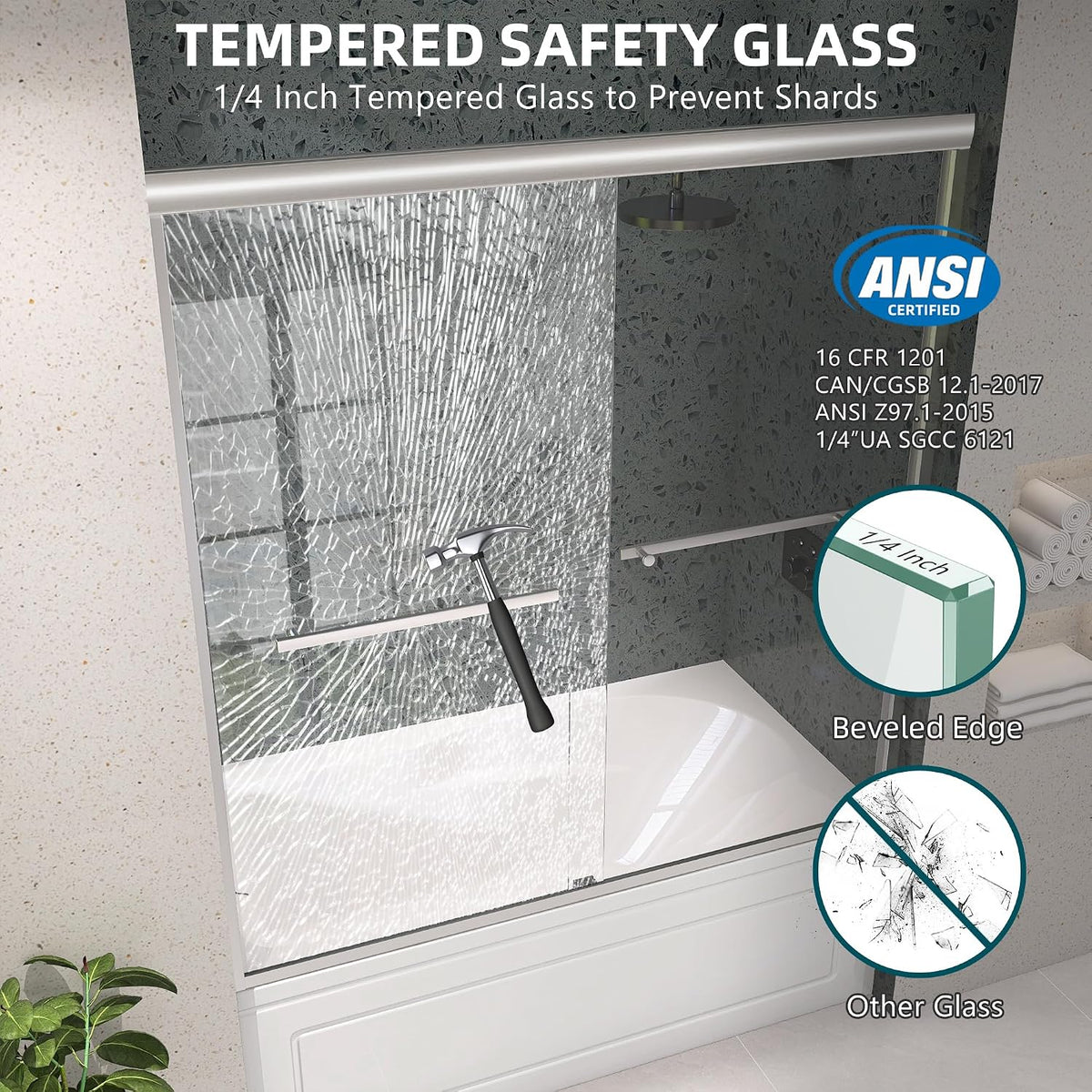 Tub Shower Door 56-60 in. W x 62 in. H Double Sliding Semi-Frameless Bathroom Bathtub Doors 1/4 inch Clear Tempered Glass Tub Door for Walk-in Shower Brushed Nickel Harewares