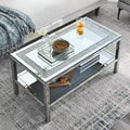 Modern Mirrored Coffee Table for Living Room Luxury Cocktail Center Table with Silver Mirror Finish Rectangular Coffee Table with Shining Crystal Inlay