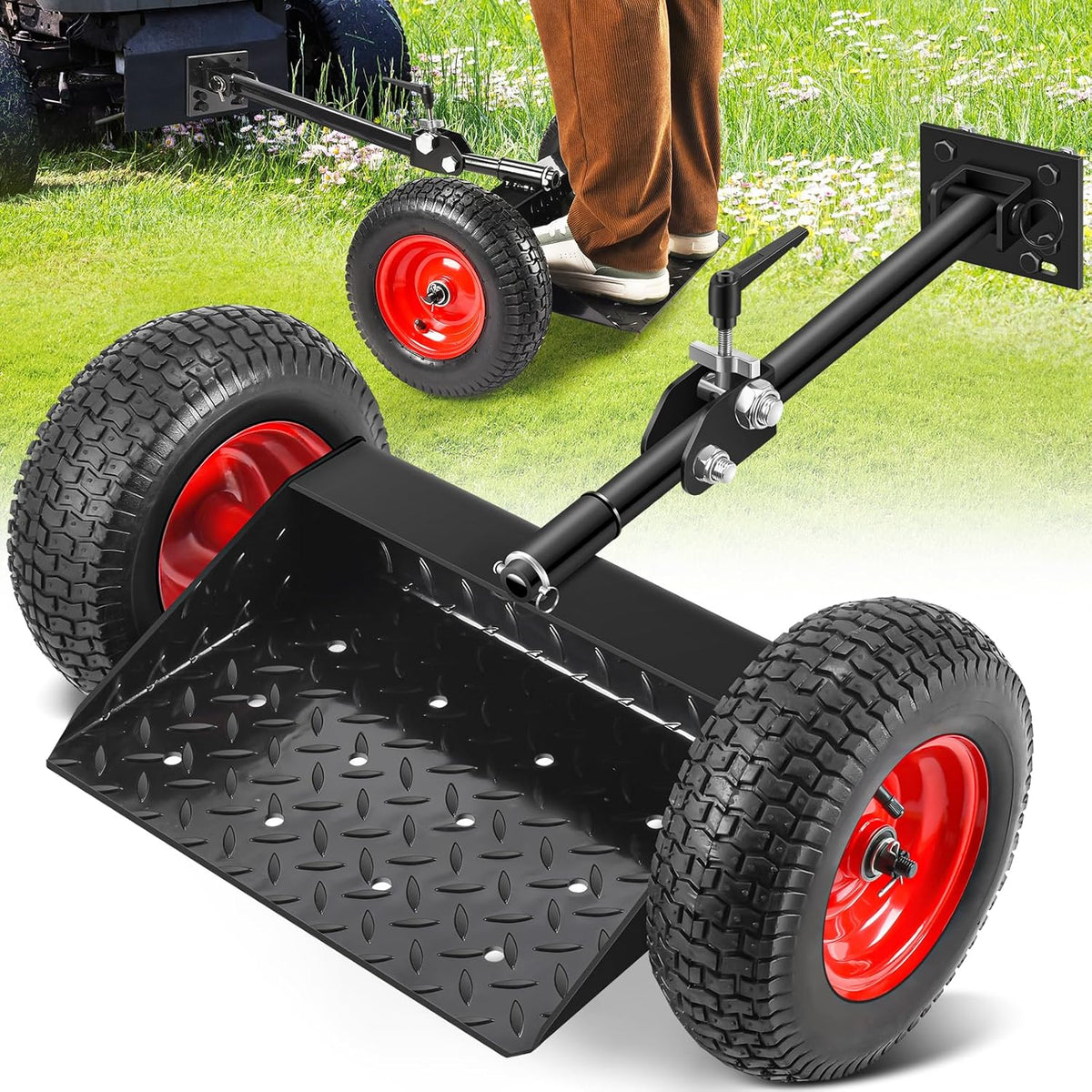 GADFISH Lawn Mower Wheels Sulky, Walk Behind Mower-Sulky, Lawn Trailer with 13' Tires for Mower, Easy Forward & Reverse Lawn Mower Trailer, Black & Red