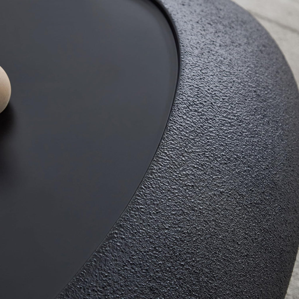 47' Modern Coffee Table Unique Rock Coffee Table Faux Stone Center Tables Round Edge Design Fiberglass Oval Accent Tables for Living Room Office Apartment No Assembly Required Black