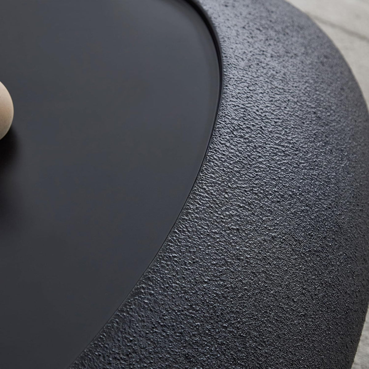 47' Modern Coffee Table Unique Rock Coffee Table Faux Stone Center Tables Round Edge Design Fiberglass Oval Accent Tables for Living Room Office Apartment No Assembly Required Black