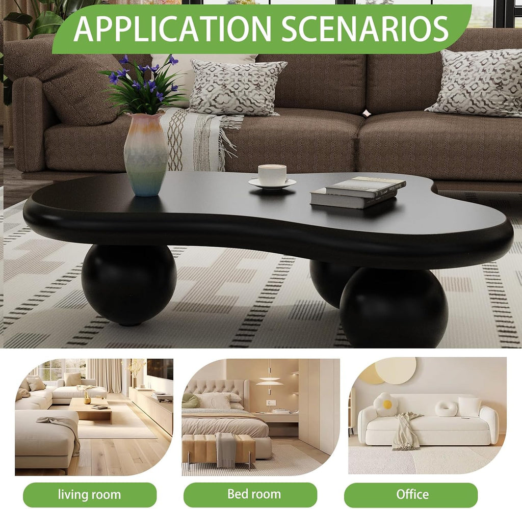 Cloud Coffee Table, Cute Irregular Coffee/Tea Table with Large Tabletop, Accent Cocktail Table, Cloud Shape Modern Coffee Table for Living Room, Office, Home Dec (D Black 46.06in)