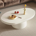 45.67' White Coffee Table, Modern Funky Irregular Shaped Coffee Table with Sturdy Pedestal for Bedroom, Living Room & Small Spaces