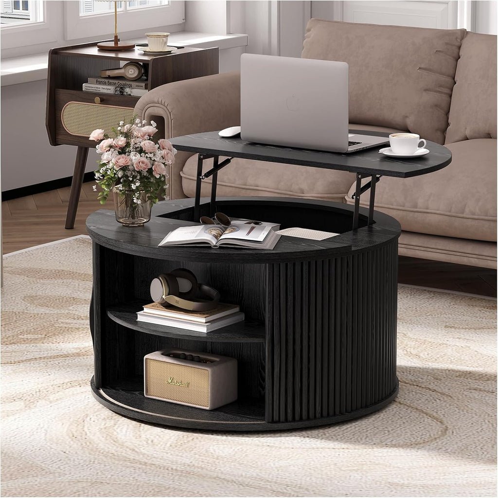 Jiansu furni 31.5'Coffee Table with Lifting Top, Mid Century Modern Coffee Table with Sliding Door & Hidden Storage, Small Center Table for Living Room, Black