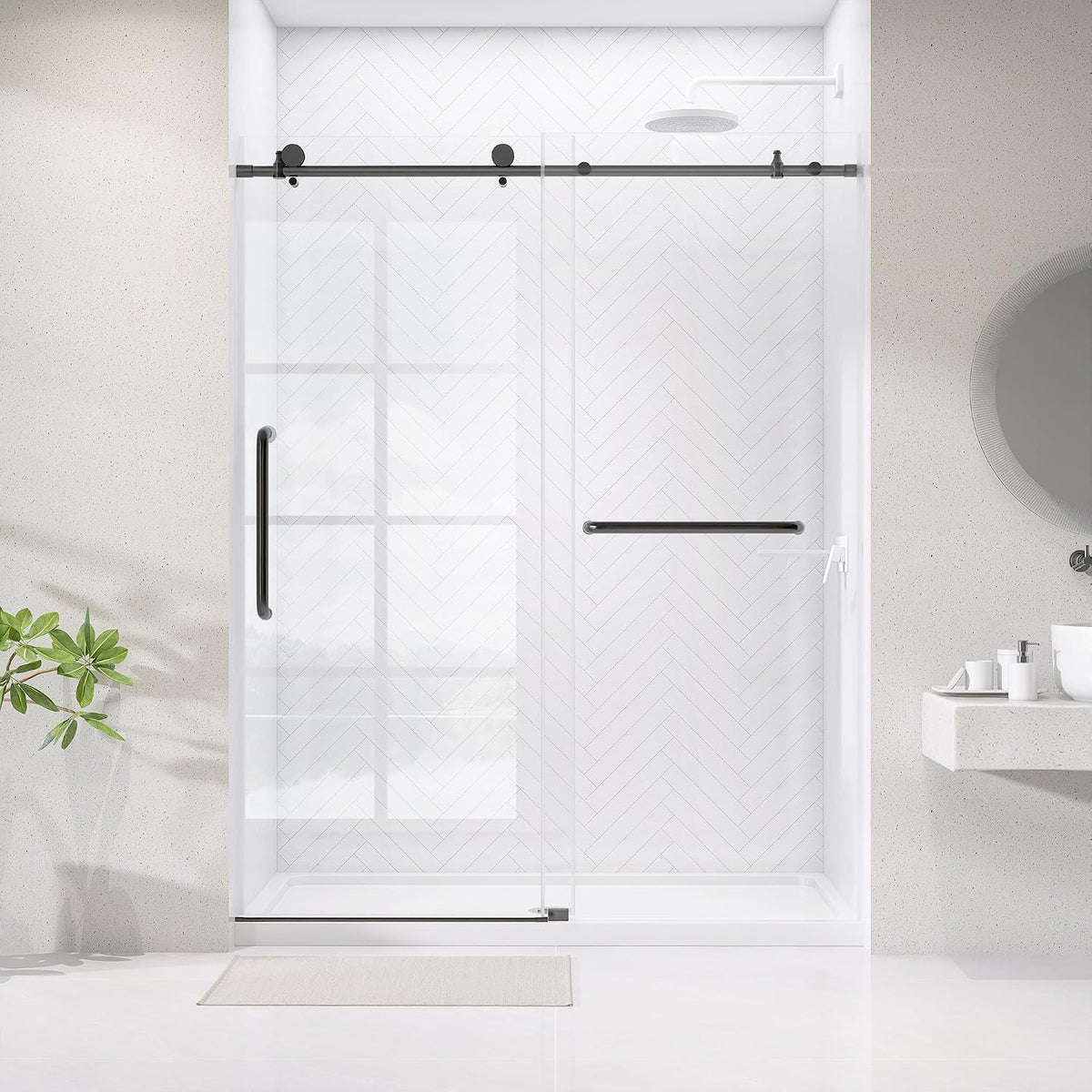 Frameless Glass Shower Door 50-54'' W x 75'' H, Single Sliding Shower Door, ANSI Tempered Clear Glass with Nano Coating, Matte Black, Stainless Steel Hardware, Low Threshold, Quiet Rollers