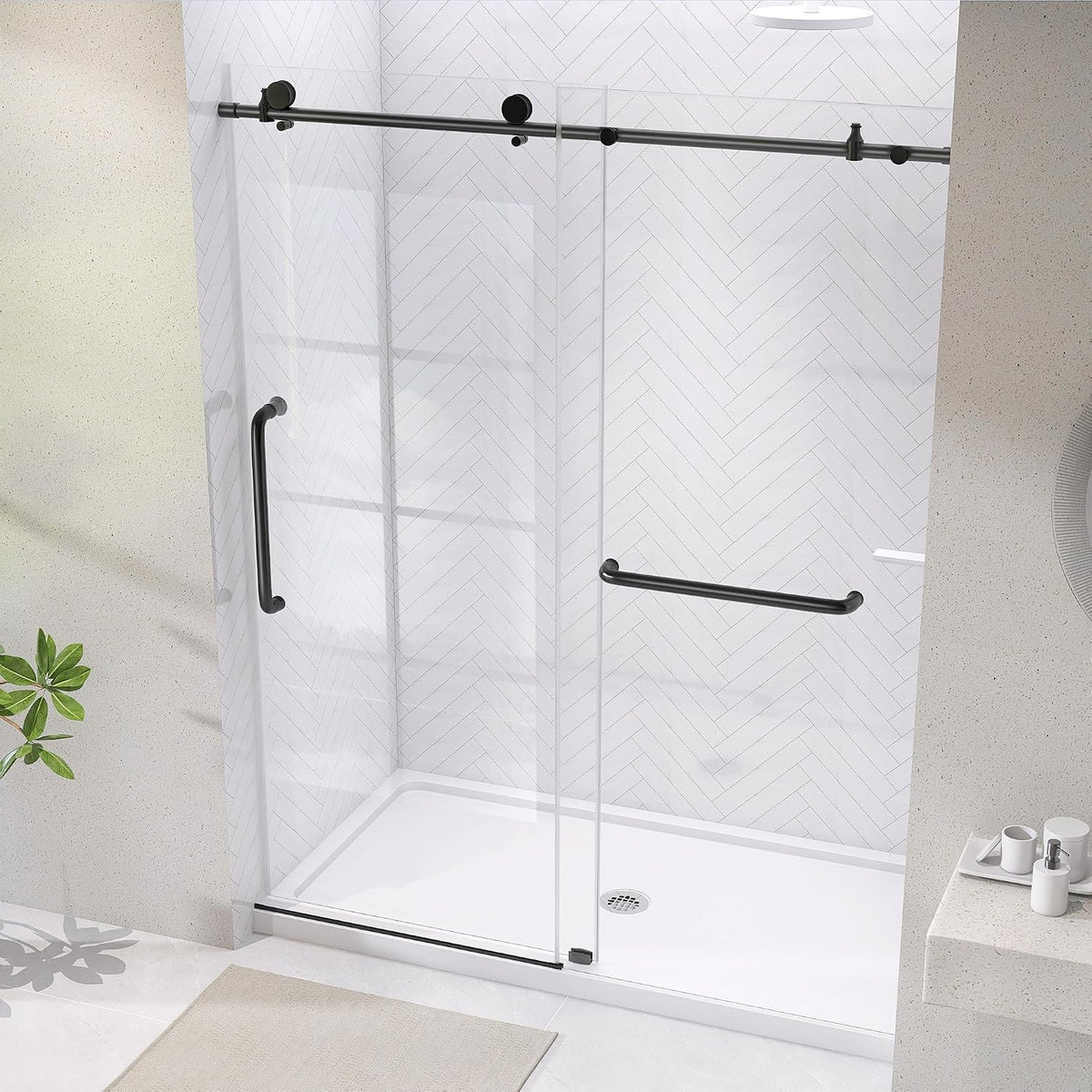 Frameless Glass Shower Door 50-54'' W x 75'' H, Single Sliding Shower Door, ANSI Tempered Clear Glass with Nano Coating, Matte Black, Stainless Steel Hardware, Low Threshold, Quiet Rollers
