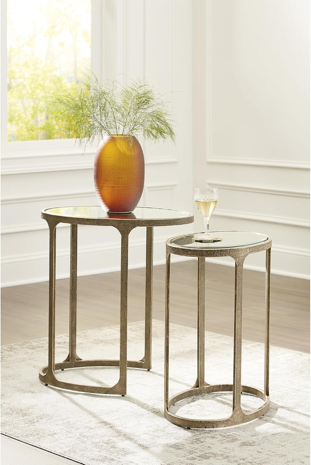 Signature Design by Ashley Irmaleigh Classic Nesting Accent Table Set with Mirrored Tabletops, Set of 2, Metallic
