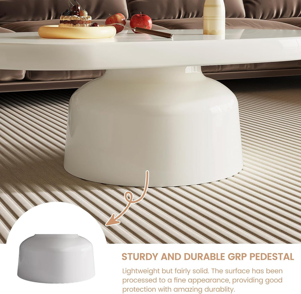 45.67' White Coffee Table, Modern Funky Irregular Shaped Coffee Table with Sturdy Pedestal for Bedroom, Living Room & Small Spaces