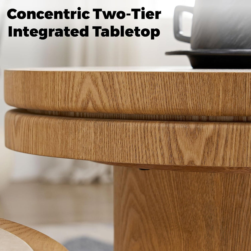 LKTART 19.49 Inch Round End Table with Sintered Stone Top, Mid-Century Modern Wood Table with MDF Pedestal, Small End Tables for Living Room Bedroom Apartment, Easy Assembly, Walnut