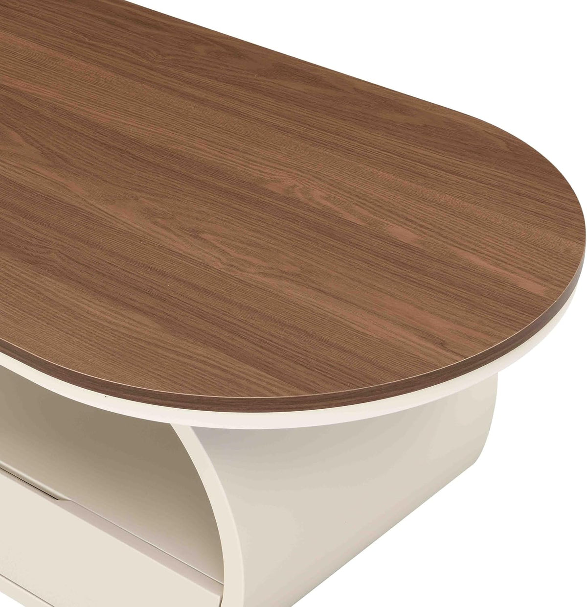 SSLine Modern Oval Coffee Table with Unique Pedestal Base Modern Walnut Top Coffee Table with Storage Drawer for Living Room Bedroom