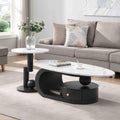 SSLine Luxury Nesting Coffee Table Set with Black Base Modern Faux Marble Living Room Table Set of 2 Include Oval Coffee Table with Drawer and End Table for Living Room Bedroom