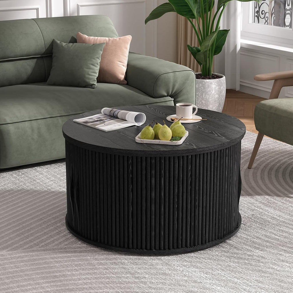 Jiansu furni 31.5'Coffee Table with Lifting Top, Mid Century Modern Coffee Table with Sliding Door & Hidden Storage, Small Center Table for Living Room, Black