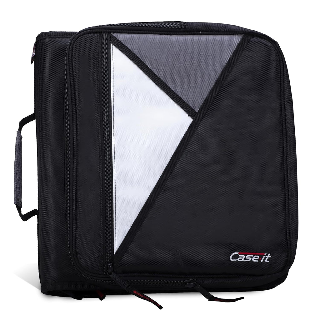 Case-it Universal Zipper Binder | 2-Inch O-Rings,13-Inch Laptop/Tablet Padded Pocket,400 Sheet Capacity,Multiple Storage Pockets&Shoulder Strap | School&Office Organizer-| LT-007 Jet Black,(Pack of 6)