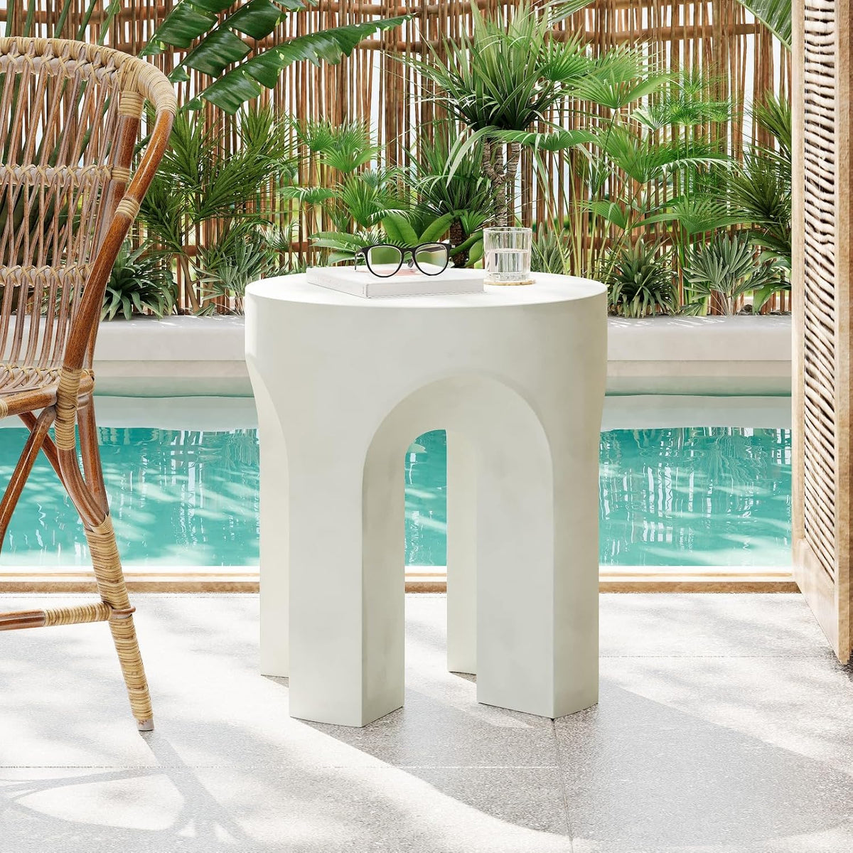 KEVINSPACE Small Side Coffee Table Outdoor MGO Round End Living Room Accent Sofa Bedside Couch Table Bedroom Apartment Indoor 18' W x20 H Antique White