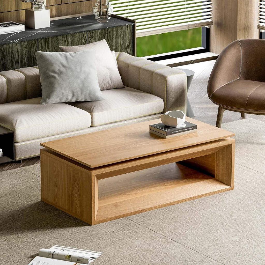 43.3'' Rectangle Lift Top Coffee Table with Storage & Adjustable Height, Mid Century Modern Center Table Accent Tea Table or Living Room Apartment Office, Natural